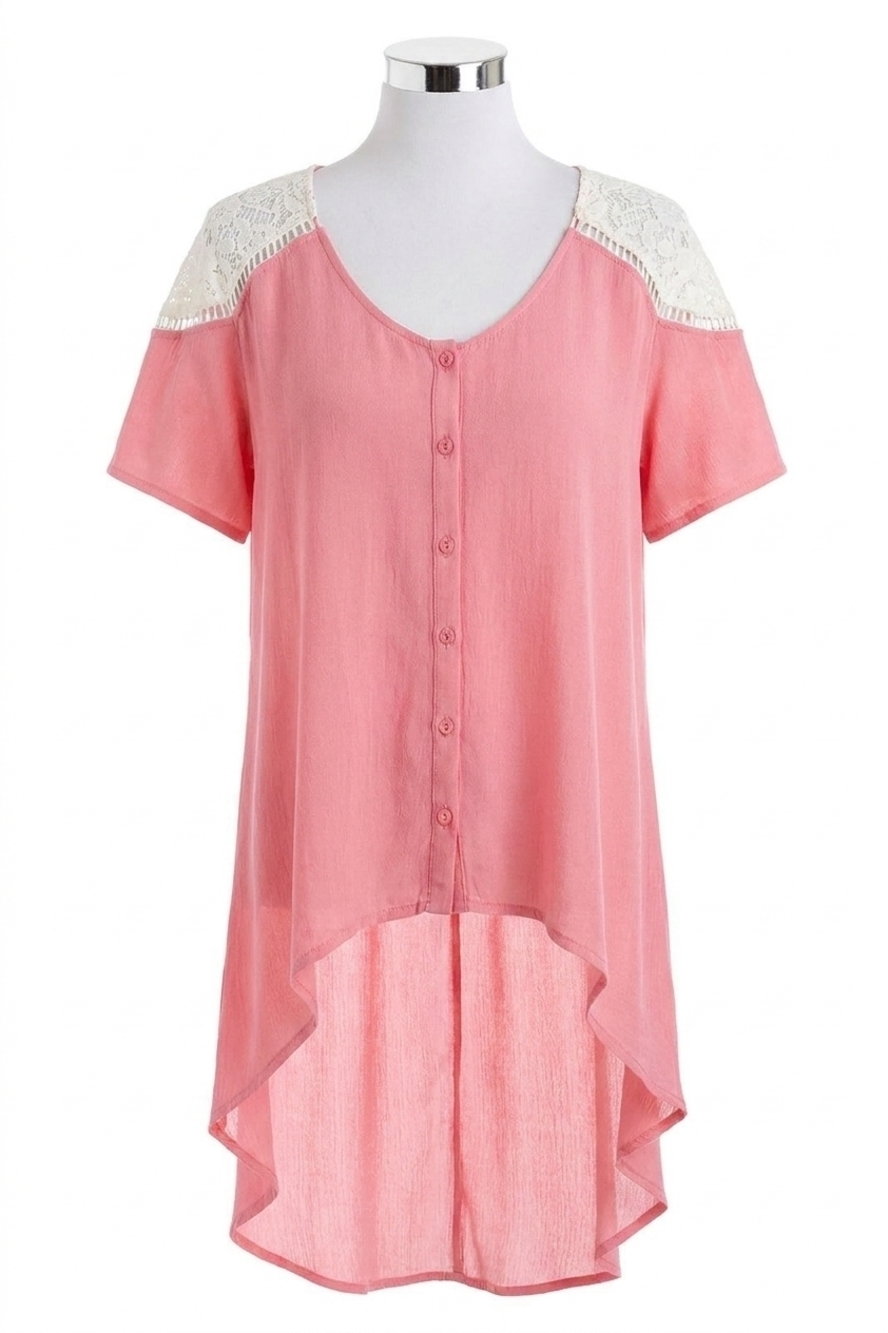 NEW KORI lace shoulder blouse in pink